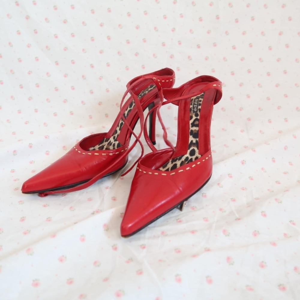 vintage red leather heels y2k pointed toe stiletto shoes - Picture 2 of 6
